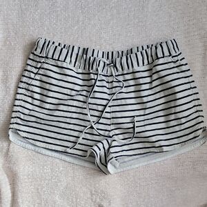 💗 J by J CREW Striped Linen Drawstring Pull-On Shorts w/ Pockets White Navy M